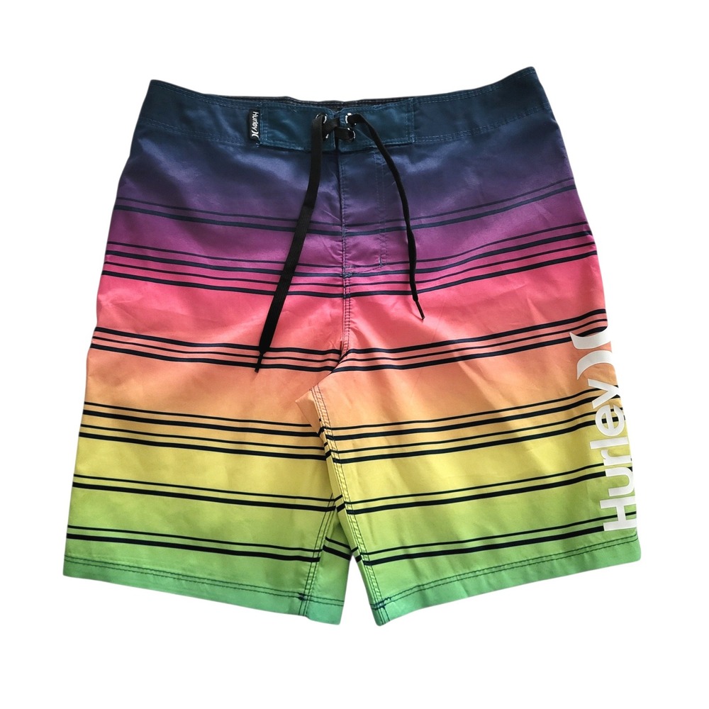 Hurley Board Shorts Boys 10 / 25 Beach Striped Summer Swim Bottoms‎ Colorful
